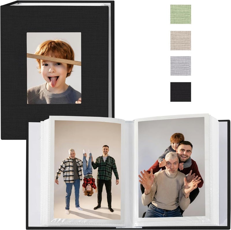 Sprsthai 4x6 Small Photo Album Photos Book, Linen Cover Photo Album, 50 Page Holds 100 Pictures, photobook for Anniversaries Vacations, Black - Image 1